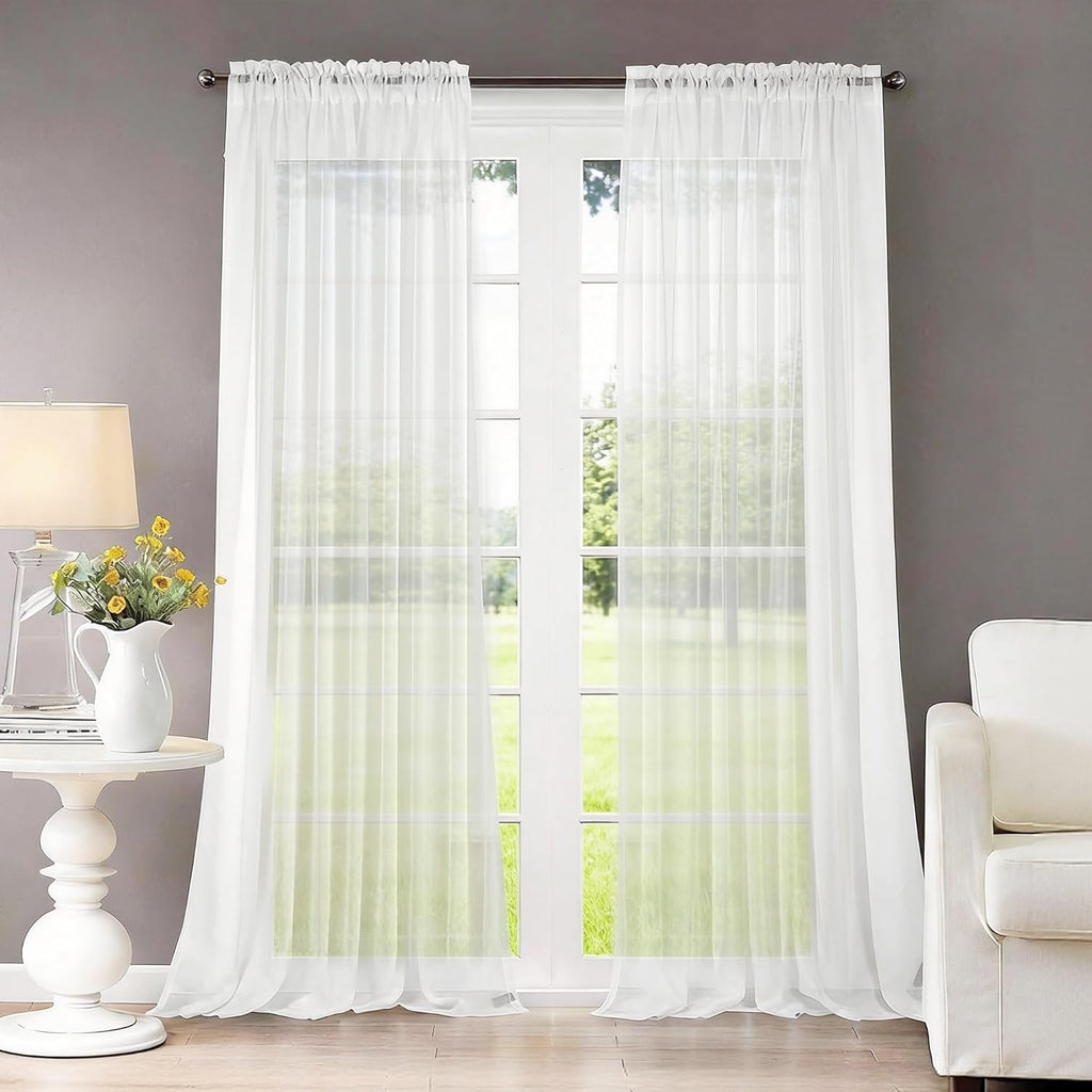 Dreaming Casa Cortinas Transparentes Blancas de Voile | Bolsillo para Barra, 84 pulgadas de Largo, para Sala, 52 pulgadas Ancho x 84 Largo, 2 Paneles