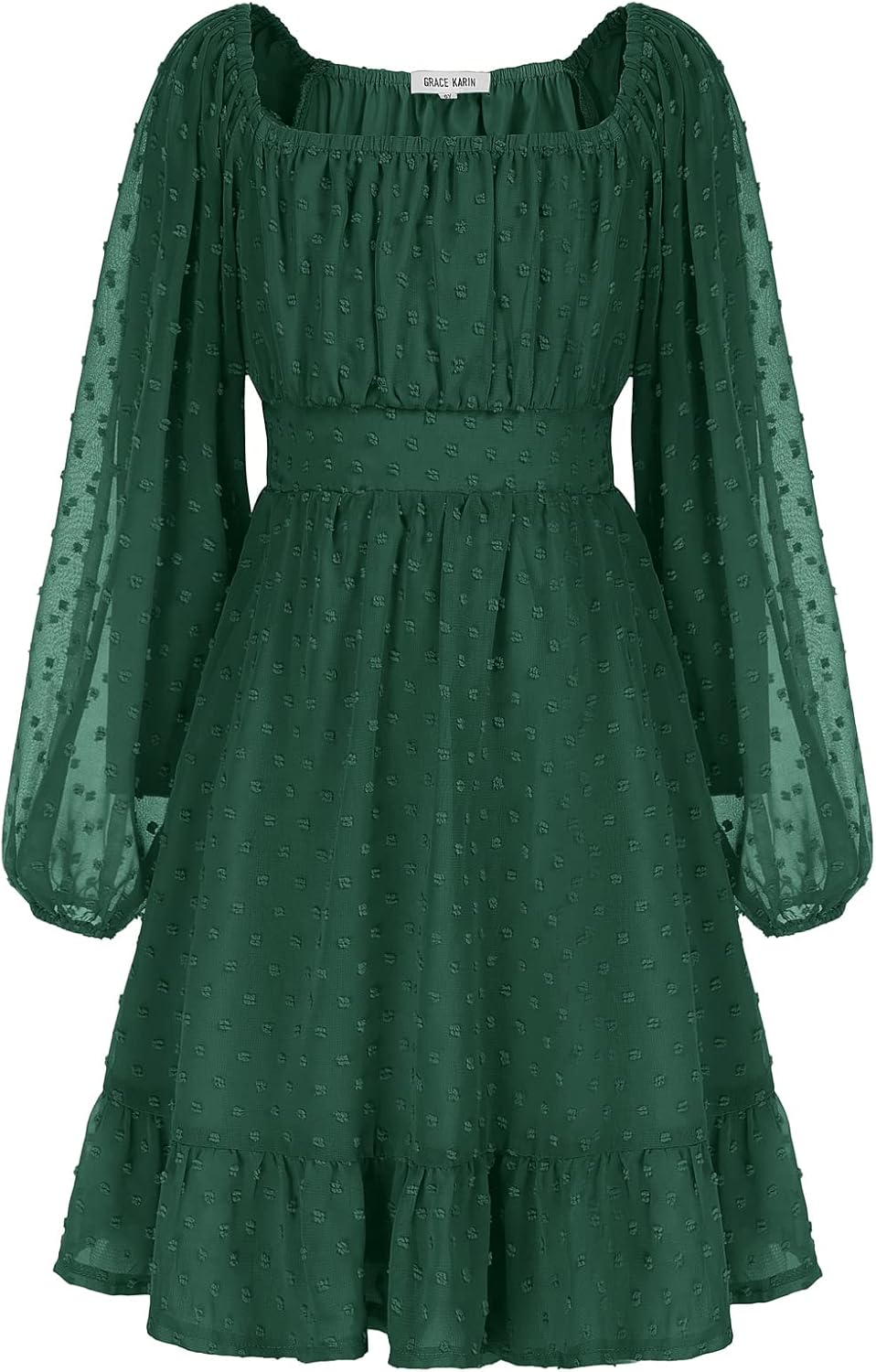 GRACE KARIN Vestido de niña con volantes y capas, manga larga, lunares suizos, corte A fluido, 6-14 años 