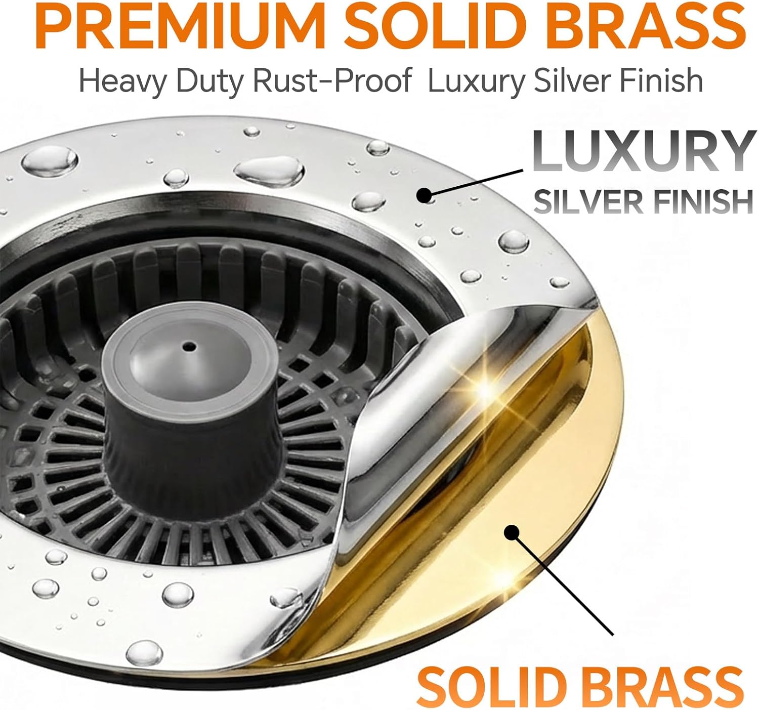 Colador y tapón de drenaje de fregadero de cocina 3 en 1 con cuerpo de latón macizo, montaje de enchufe desplegable resistente con 2 cestas, reemplazo antiobstrucciones para desagües estándar de 3-1/2 pulgadas, plateado inoxidable
