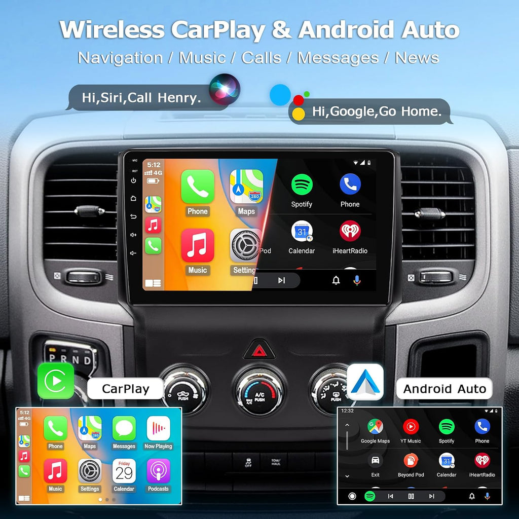 Para actualización de radio Dodge ram 2013-2018, repuesto para radio ram 1500/2500/3500 con CarPlay y Android Auto, pantalla táctil Android 13 de 9 pulgadas, 2G RAM 64G ROM (para CA manual)