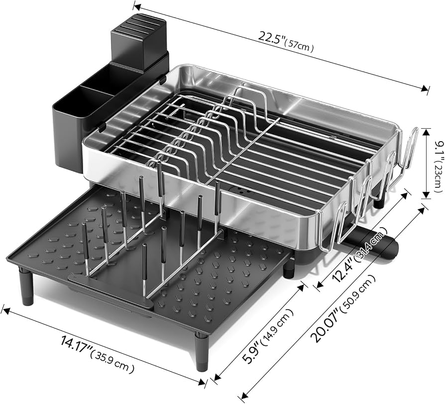 Escurridor de platos extensible Urackify, acero inoxidable, gran capacidad