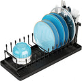 Escurridor de platos pequeño ANTOPY - Escurridor de platos compacto para encimera de cocina con alfombrilla de silicona para secar platos, escurridor de acero inoxidable para fregadero, soporte para platos y cubiertos que ahorra espacio