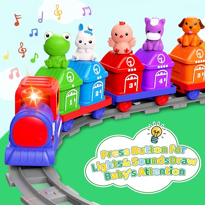 Juego de tren para niños pequeños de 2 a 4 años, juguetes para niños de 1, 2 y 3 años, juego de tren eléctrico Montessori para aprender a combinar y clasificar, juguete de aprendizaje, regalo de cumpleaños para niño y niña