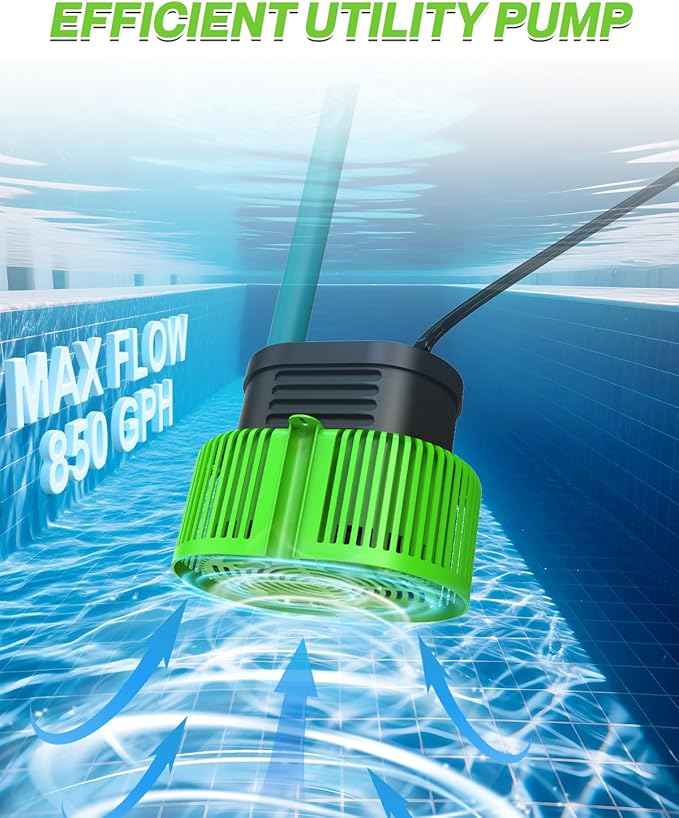Bomba Sumergible para Cubierta de Piscina 850 GPH — Con Manguera de Drenaje y Cable de 25 Pies