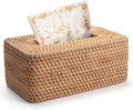 Funda de ratán para caja de pañuelos, soporte rectangular de mimbre para caja de pañuelos, soporte decorativo tejido para pañuelos faciales para baño, cocina, sala de estar, dormitorio (natural)