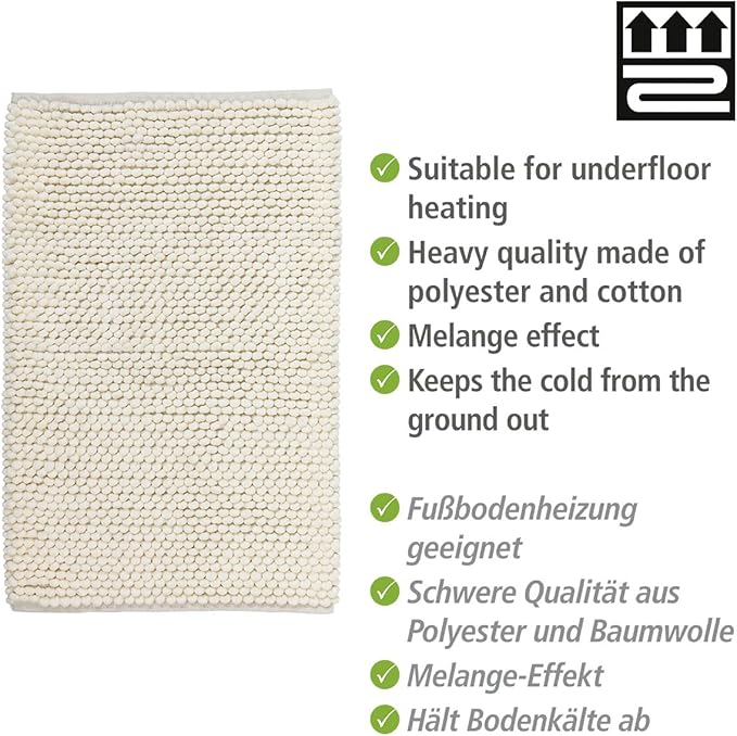 Alfombra de baño WENKO Urdu, poliéster, textura suave y lujosa, accesorio para el baño, agarre seguro al suelo, antideslizante, 60x90cm, beige