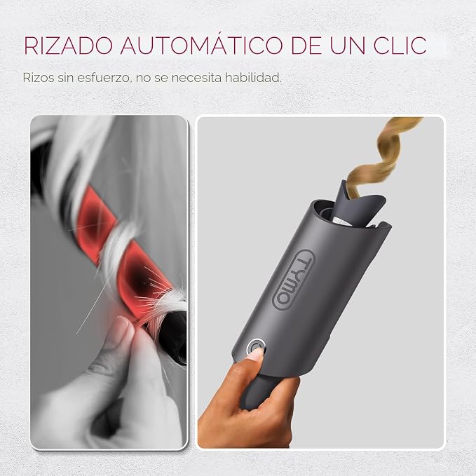 TYMO CurlPro Rizador Automático Giratorio 1" - Cerámico, Voltaje Dual, Gris