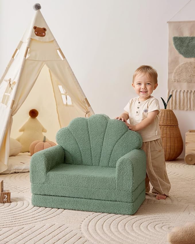 Sofá Infantil Convertible Blissful Diary 2 en 1 — Silla y Tumbona para Niños, Color Verde
