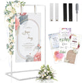 Las tarjetas de plantilla y el desatornillador NO están incluidos en este producto.-Soporte para letrero de bienvenida de boda, soporte para letrero de bienvenida a nuestra boda, elegante soporte de caballete blanco para letreros.