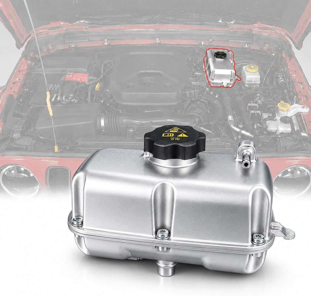 Depósito de refrigerante de aluminio para Jeep Wrangler JL 2018-2024 y Gladiator JT 2020-2024 3.6L/3.0L V6 - Reemplaza la pieza original OEM 68283565AB, depósito de expansión, evita fugas y sobrecalentamiento.