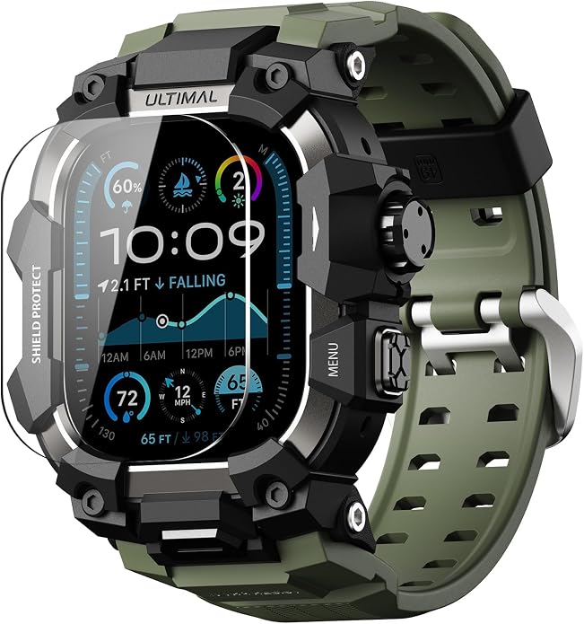 Funda resistente ULTIMAL con correa para Apple Watch de 49 mm, compatible con Apple Watch Ultra 3/2/1, cubierta protectora antigolpes de grado militar para iWatch Tactical Band para hombre (marrón café, 49 mm)