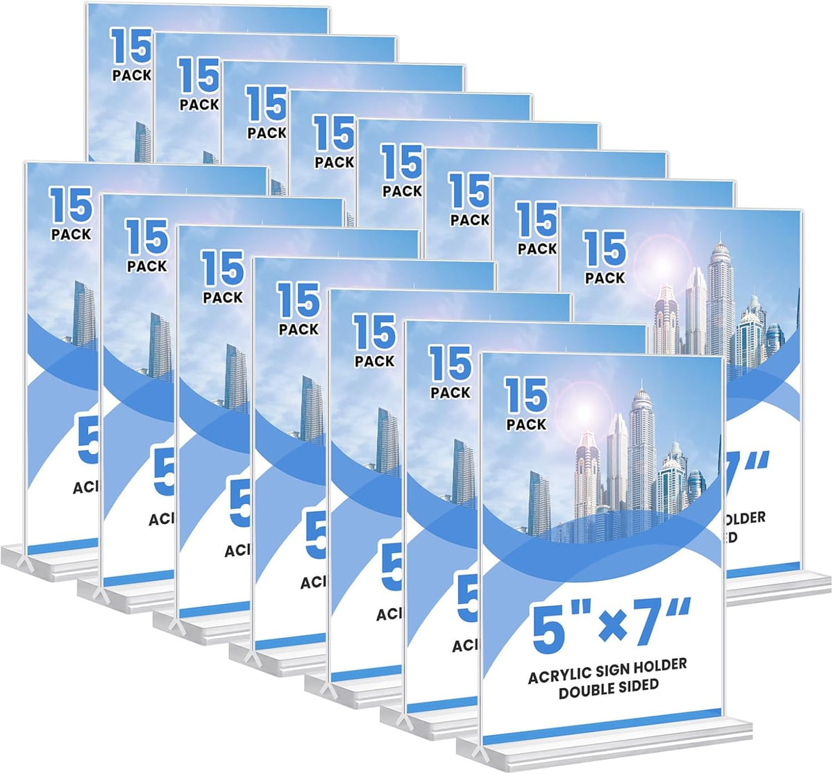 Soporte acrílico para letreros, 5x7, paquete de 15 unidades, expositor vertical transparente para menús de mesa, doble cara, soporte de plástico, adecuado para restaurantes, oficinas, tiendas y ferias.
