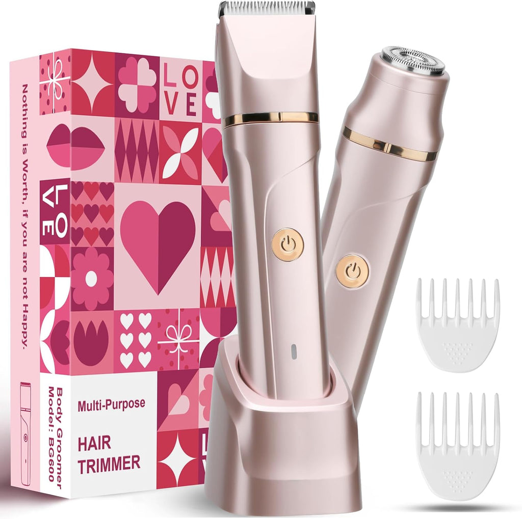 Depiladora Bikini VEGITERIA para Mujer 2 en 1 | Afeitadora Eléctrica para Vello Facial y Corporal, Zona Púbica, Axilas, Recargable, Impermeable IPX7, Oro Rosa