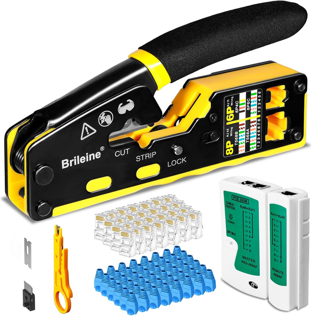FALTAN PIEZAS  – Kit de Crimpado Brileine RJ45 Cat6 con Probador de Red y 50 Conectores
