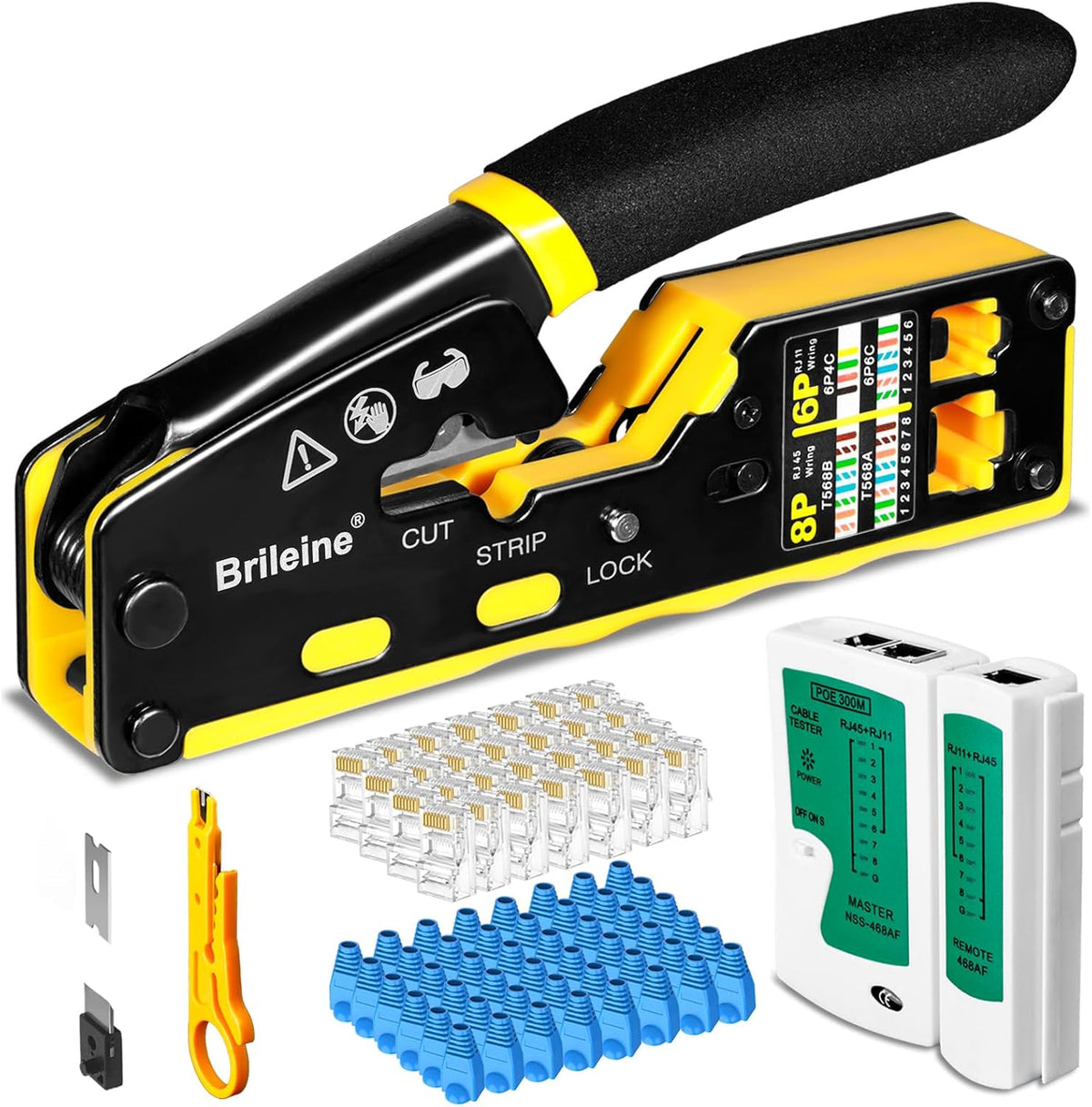 FALTAN PIEZAS  – Kit de Crimpado Brileine RJ45 Cat6 con Probador de Red y 50 Conectores