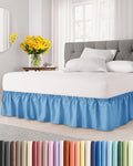Falda de cama envolvente con volantes - Azul vaquero - Para camas tamaño Queen con caída de 38 cm - Correa elástica - Falda de cama plisada ajustable con tela cepillada y sin arrugas - Para mujeres, hombres, niños y adolescentes