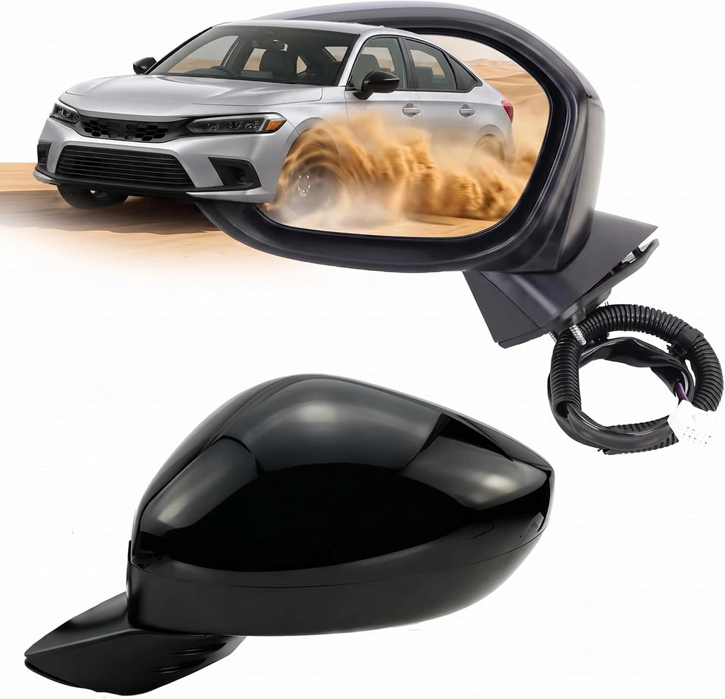 Espejo retrovisor izquierdo del lado del conductor Lqito, compatible con HONDA CIVIC Sedán/Hatchback 2022-2026, con cristal eléctrico, calefacción, detección de punto ciego y plegado manual. Color: Negro Perla Cristal (7 pines)