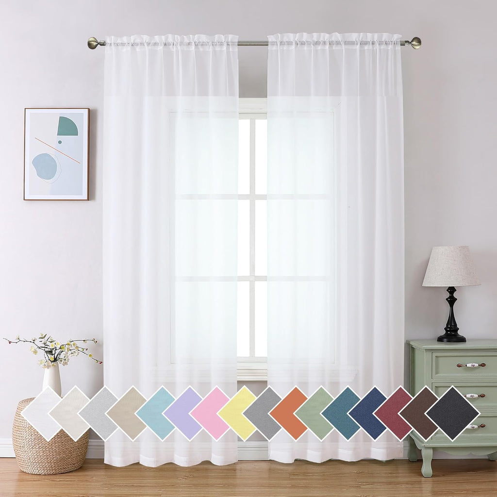 Cortinas largas blancas transparentes Aiyufeng - Paneles de cortina suaves, ligeros y transparentes con bolsillo para barra para puerta de patio/sala de estar (42 x 90 pulgadas, 2 paneles)