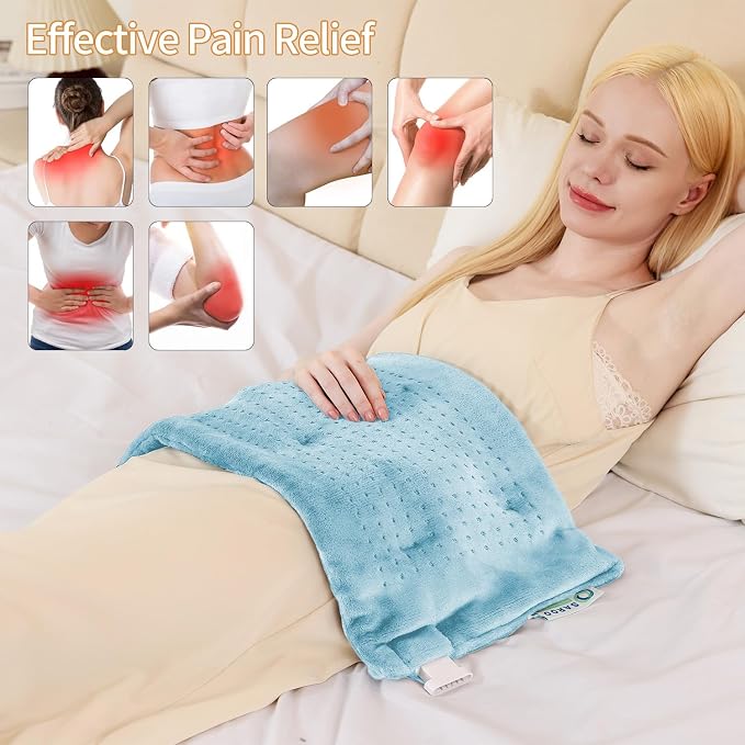 Almohadilla térmica eléctrica para aliviar el dolor de espalda y calambres, almohadilla térmica caliente para abdomen, cuello, hombro, rodilla, calor húmedo y apagado automático (azul cielo, 12 x 24
