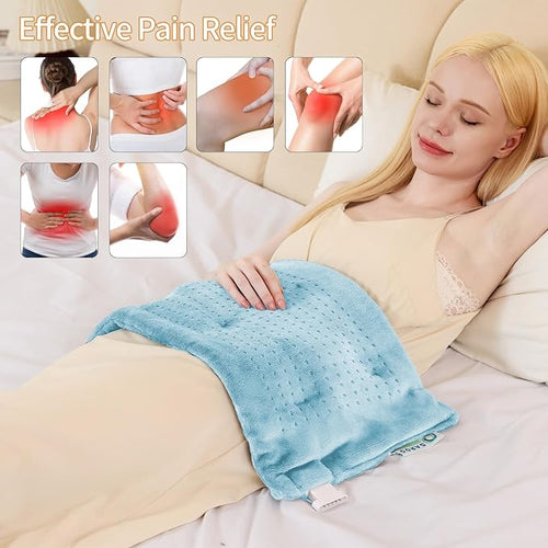 Almohadilla térmica eléctrica para aliviar el dolor de espalda y calambres, almohadilla térmica caliente para abdomen, cuello, hombro, rodilla, calor húmedo y apagado automático (azul cielo, 12 x 24