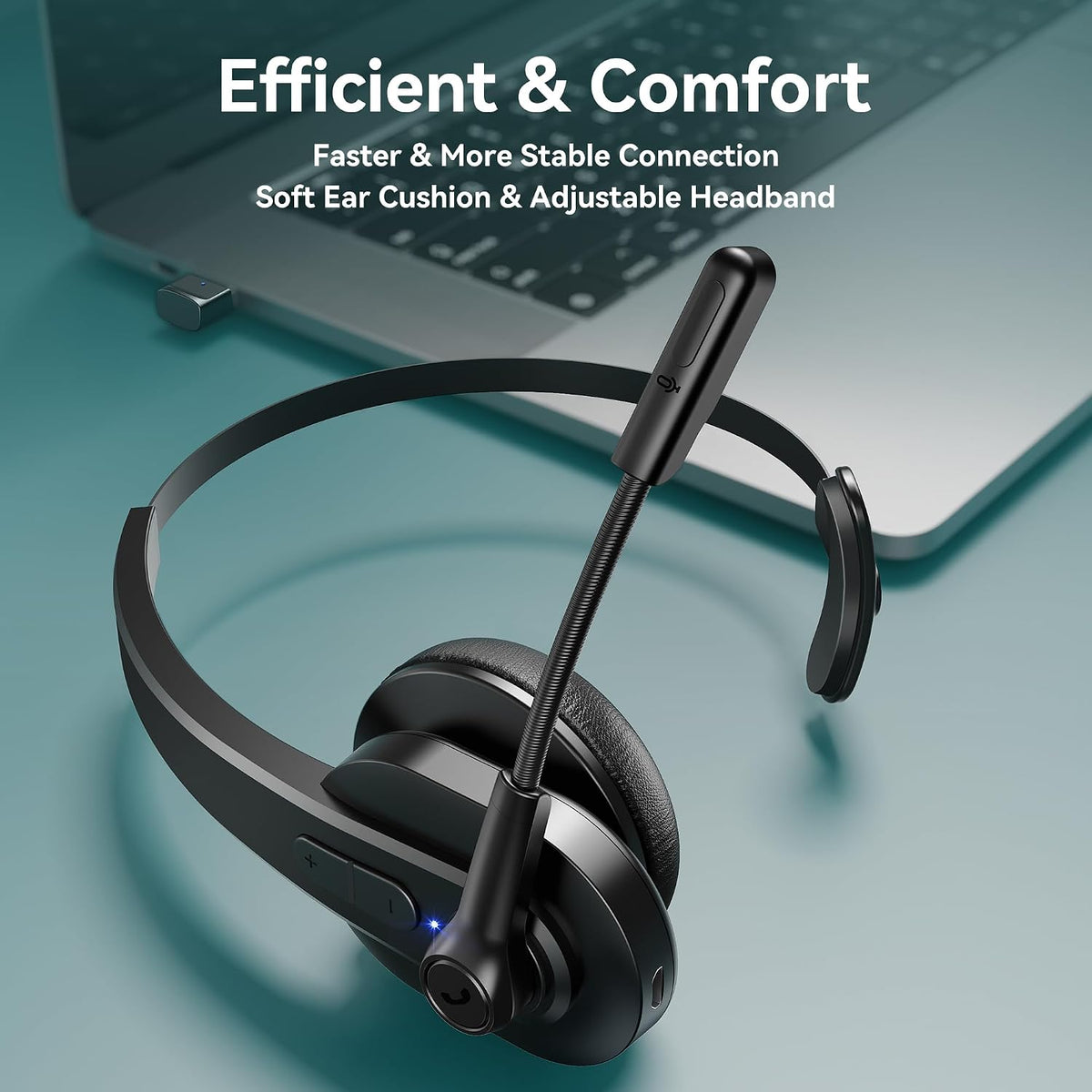 Sarevile Auriculares Bluetooth con dongle USB para computadora, auriculares inalámbricos de una sola oreja con micrófono de cancelación de ruido para oficina y camioneros,