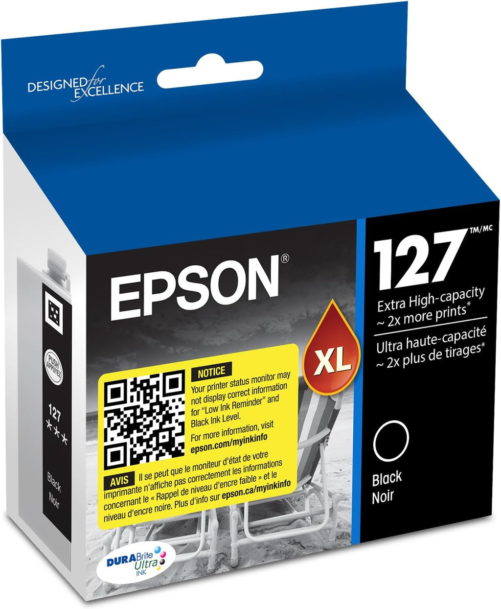 Cartucho de Tinta EPSON 127 DURABrite Ultra – Negro, Resistente al Agua, Compatible con WorkForce y Stylus NX