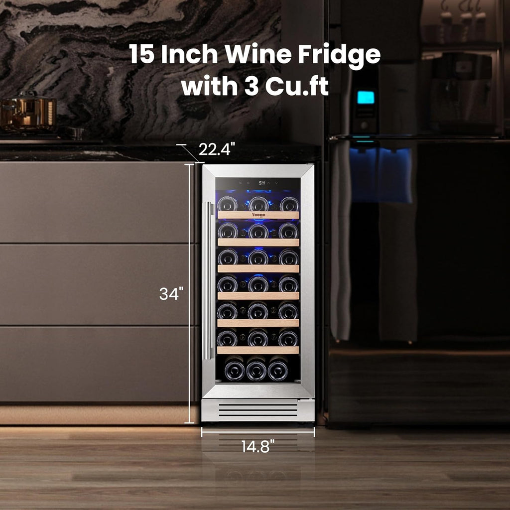 Yeego Wine Fridge Cooler - 15 Inch Wine Fridge Hold 33 Bottles
