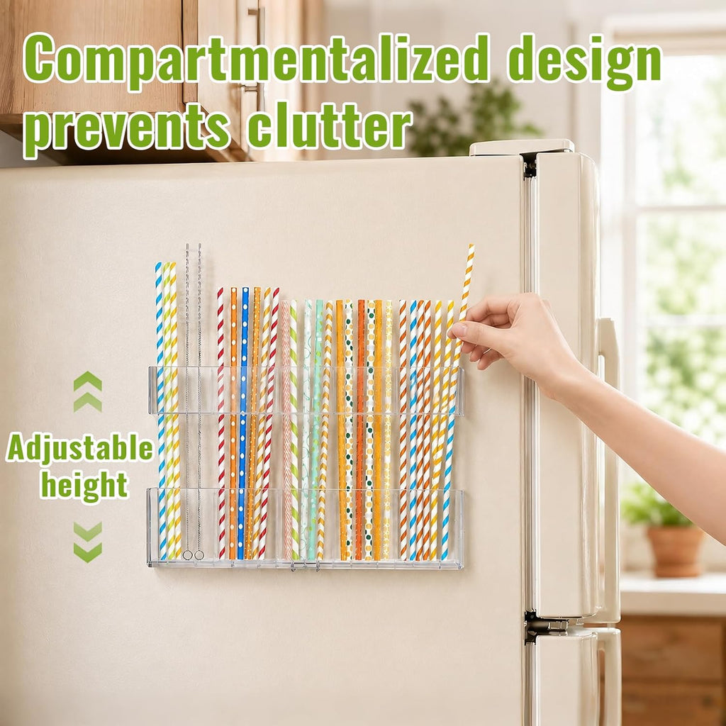 Mpotmiy Soporte Grande de Pajitas de Acrílico de 9.5" para Puerta de Gabinete - Organizador de Pajitas para Vaso Reutilizable con Cinta Adhesiva Ultra Pegajosa, Contenedor de Accesorios de Cocina