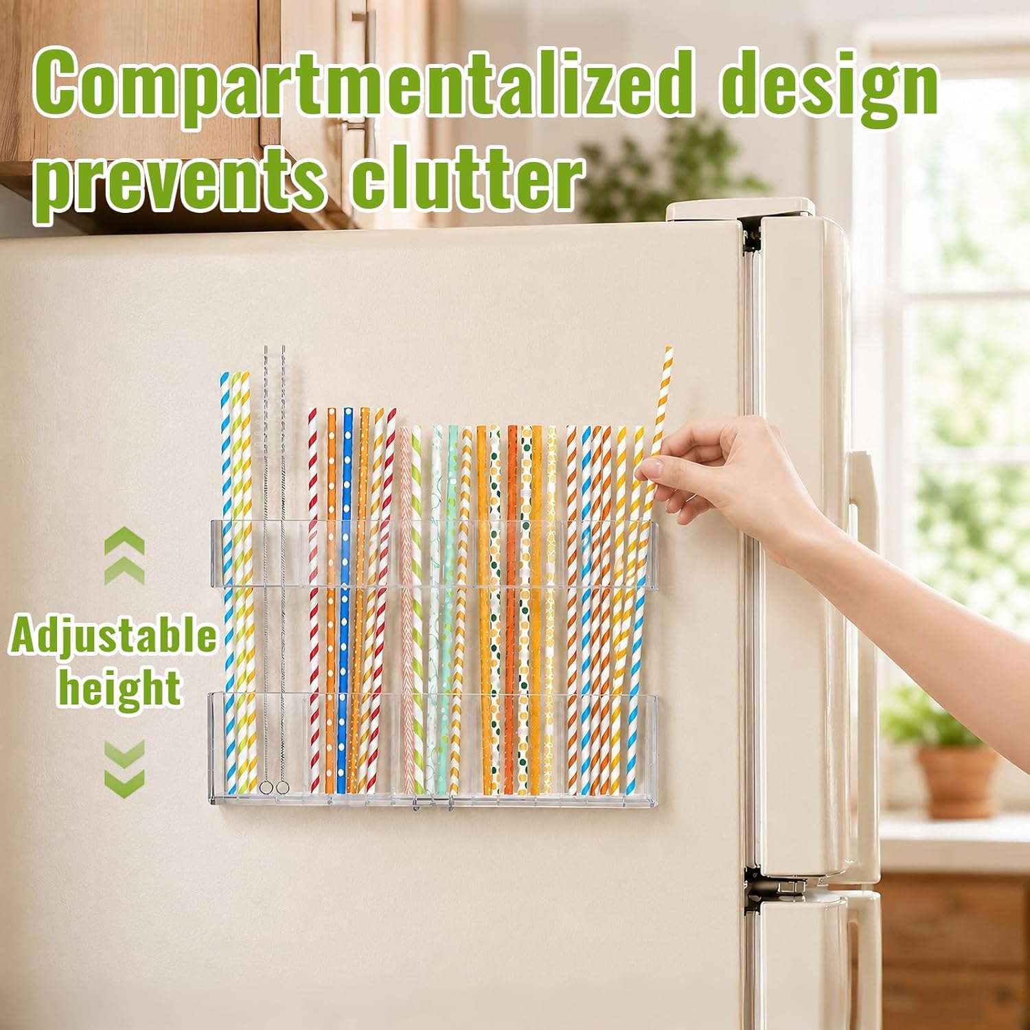 Mpotmiy Soporte Grande de Pajitas de Acrílico de 9.5" para Puerta de Gabinete - Organizador de Pajitas para Vaso Reutilizable con Cinta Adhesiva Ultra Pegajosa, Contenedor de Accesorios de Cocina