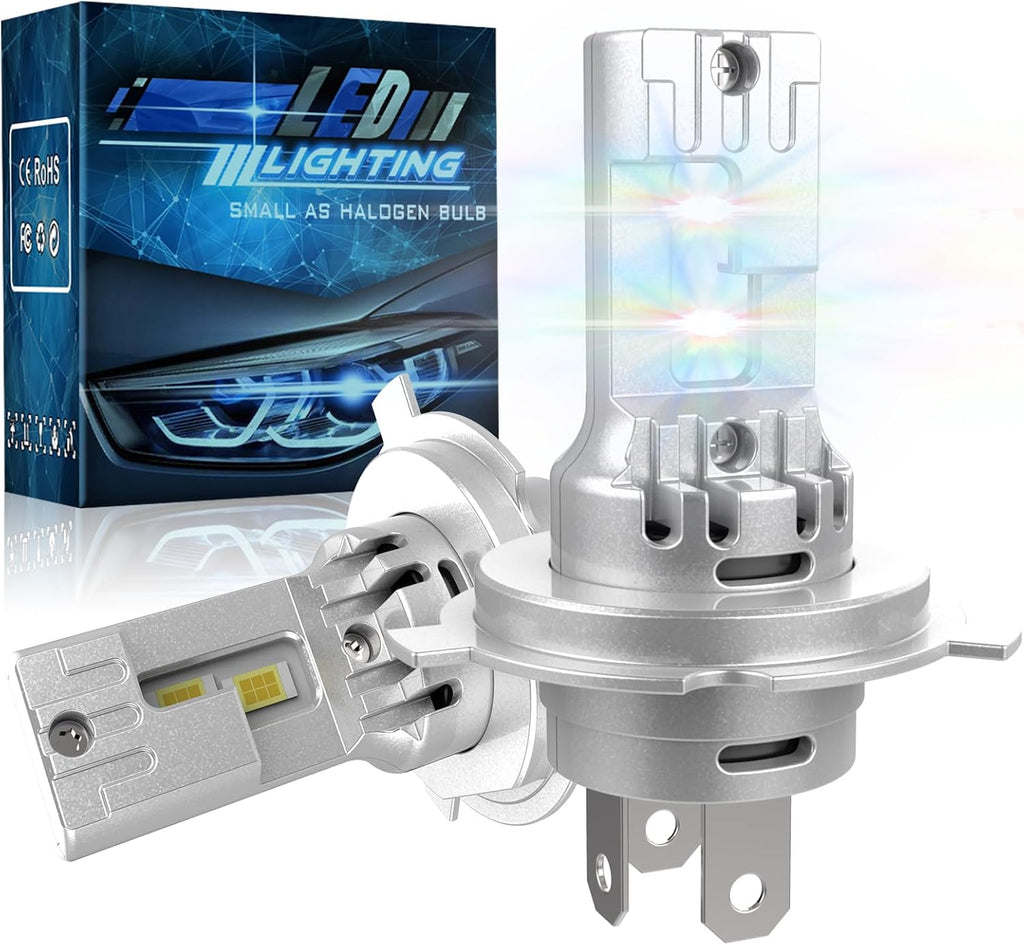 ziongreen Bombillos LED H4 para Faros Antiniebla | 9003/HB2 Tamano 1:1 Halogeno | 60,000LM Ultra Brillante 6500K Blanco Frio | con Ventilador | Pack de 2