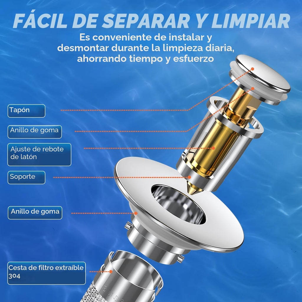 Repuesto de tapón desplegable para lavabo de baño, colador de drenaje con canasta captadora de pelo extraíble de acero inoxidable (2 piezas)