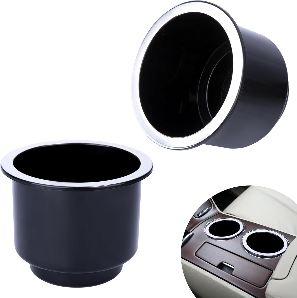 2 Insertos para Portavasos de Auto | Portavasos de Plastico Universal Drop-In | Repuesto para Sofa, Bote, RV, Carrito de Golf, Camion y Mesa de Poker, para Vasos de 2.8 a 3.7 Pulgadas