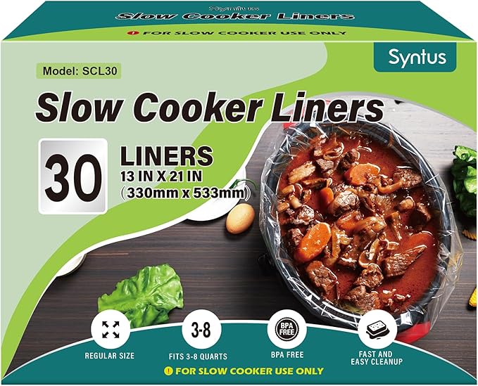 Syntus Revestimientos para Olla de Cocción Lenta, 30 Unidades de Bolsas de Cocina de Gran Tamaño Desechables, Revestimientos de Olla Desechables, Bolsas de Plástico, Compatible con 3QT a 8QT