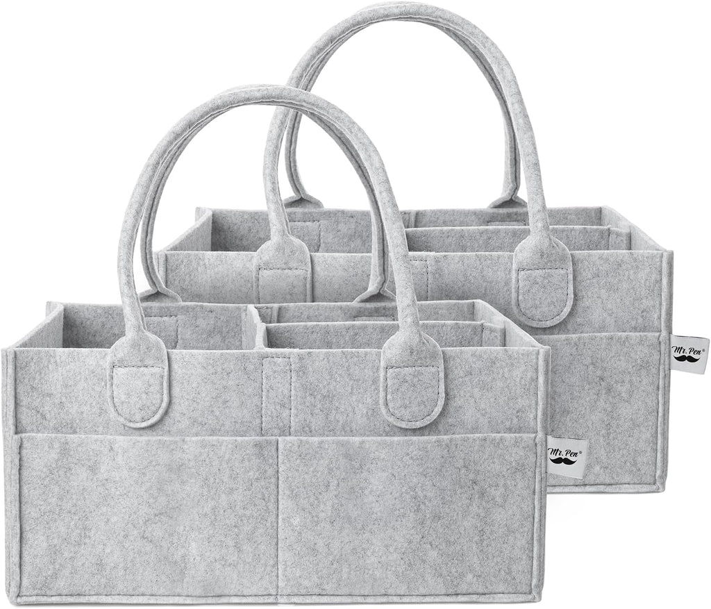 Mr. Pen- Baby Diaper Caddy Organizer, 2 Pack, Gray | Nursery Storage Bin and Car Organizer for Diapers and Baby Wipes