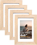 Marco KINLINK 4x6 Natural, Marco de fotos de madera maciza de 4 x 6 con plexiglás acrílico para fotos de 3.5 x 5 con paspartú, Marcos de fotos de mesa y pared 4x6 Natural, Paquete de 4