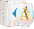 Copa de Vino Sin Pie Personalizada Onebttl con Inicial – Letra A, Regalo para Amantes del Vino en Cumpleaños y Navidad