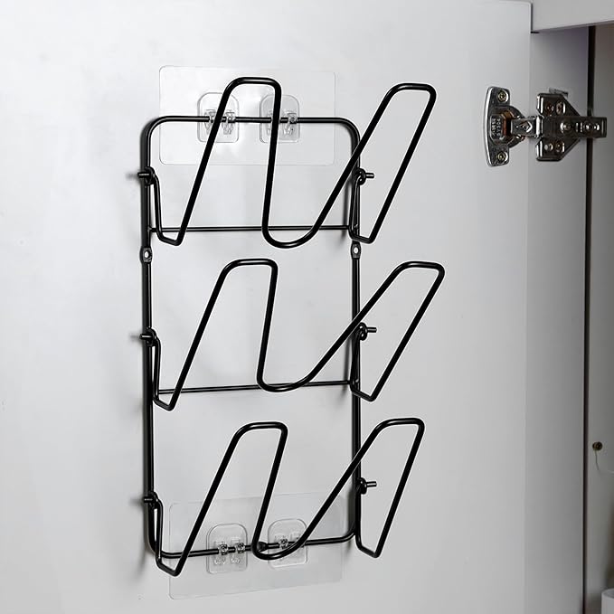 Organizador de tapas de olla de 6 niveles, soporte para tapas de ollas, 2 unidades, estante para tapa de olla sin perforación, para puerta de armario o montaje en pared, para almacenamiento de tapas de ollas y sartenes, color negro
