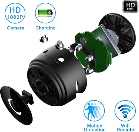 Cámara pequeña inalámbrica 2025 mejorada para interiores, cámaras pequeñas WiFi inalámbricas, visión de cámara de seguridad para el hogar HD 1080P (negro)