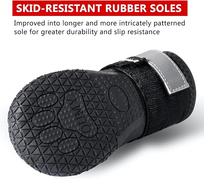 Botas Impermeables para Perros QUMY – Suela Antideslizante y Tiras Reflectantes, Negro Talla 1