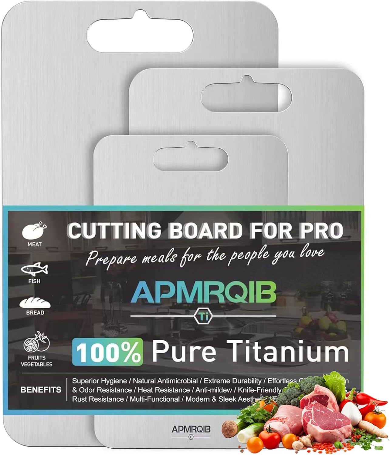 APMRQIB Titanium Cutting Boards for Kitchen,100% Pure Titanium Cutting Board Set of 3, Double Sided Non Toxic Cutting Board, Hygiene Durable Dishwash