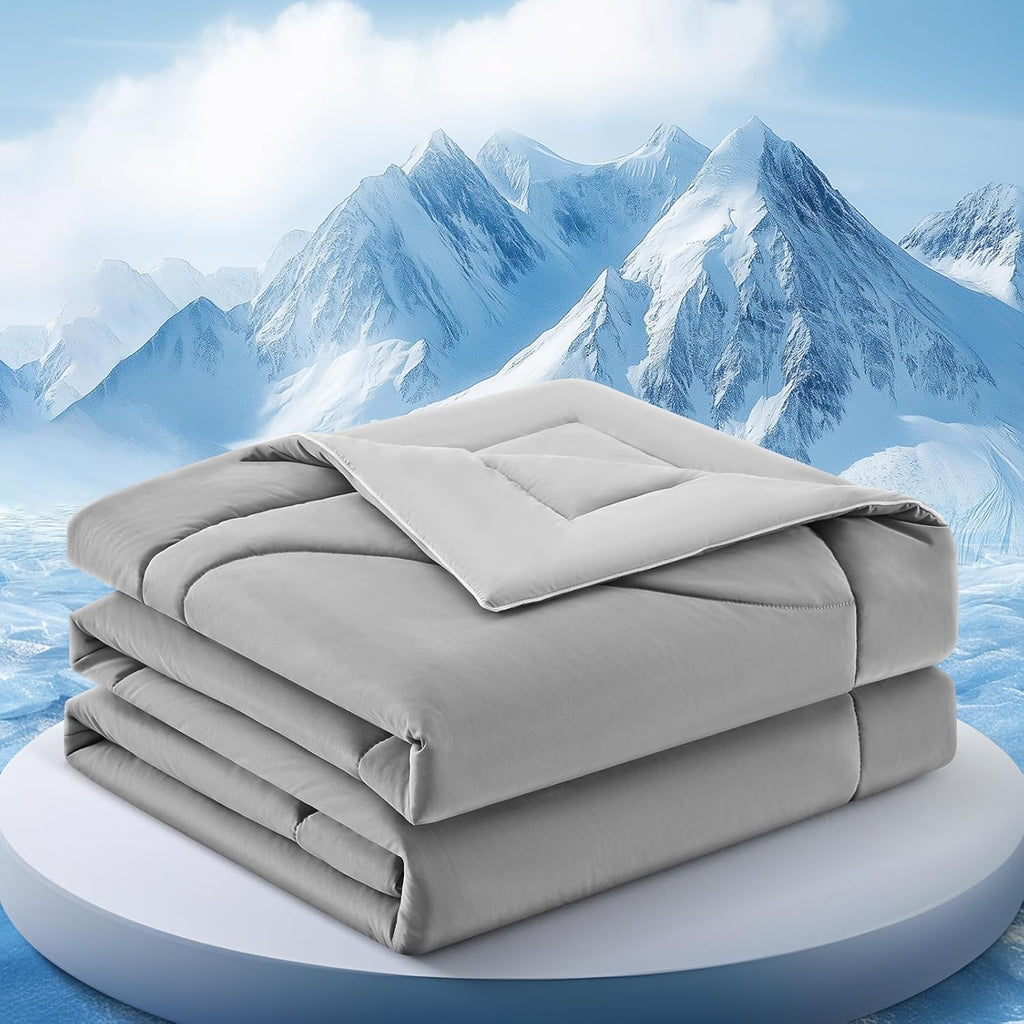 Edredón refrescante tamaño queen, manta refrescante de doble cara para personas con calor y sudoración nocturna, manta transpirable Arc-Chill Q-Max > 0.4, edredón ligero y frío (80'' x 90'', gris claro) 
