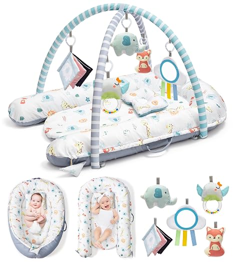 Baby Play Mat 7 en 1 – Gimnasio Sensorial Lavable y Portátil para Bebés 0 a 18 Meses