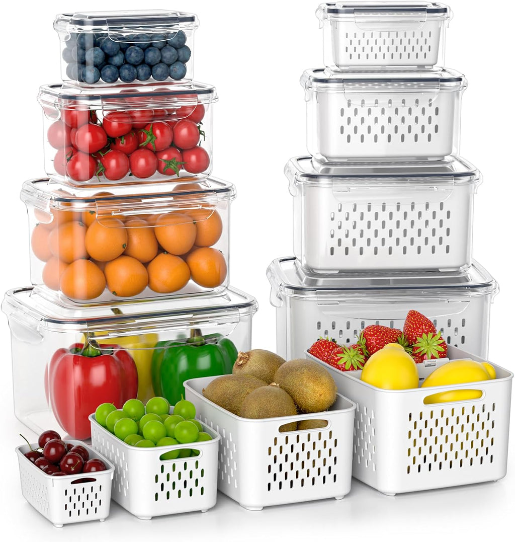 Contenedores Herméticos Anysig para Refrigerador | Pack 8 Piezas, Colador Removible, Divisor, Apto Lavavajillas