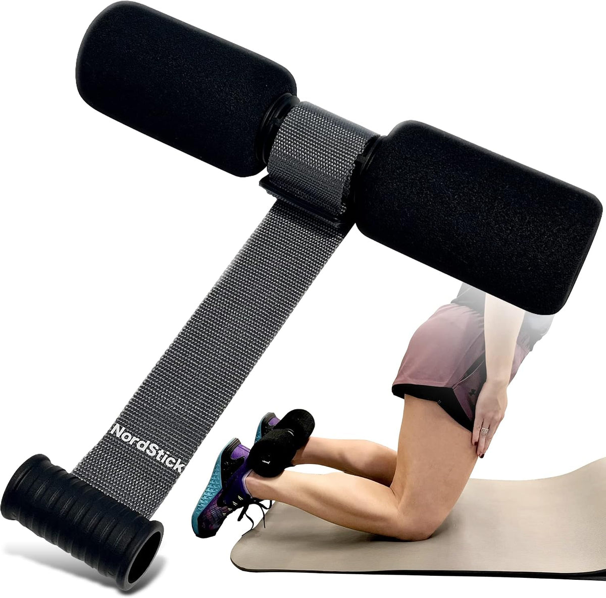 Correa NordStick Nordic Hamstring Curl Original para Ejercicios de Flexión en Casa y Viaje, Configuración Rápida para Abdominales y Fortalecimiento de Core, Capacidad 159kg, Negro/Gris