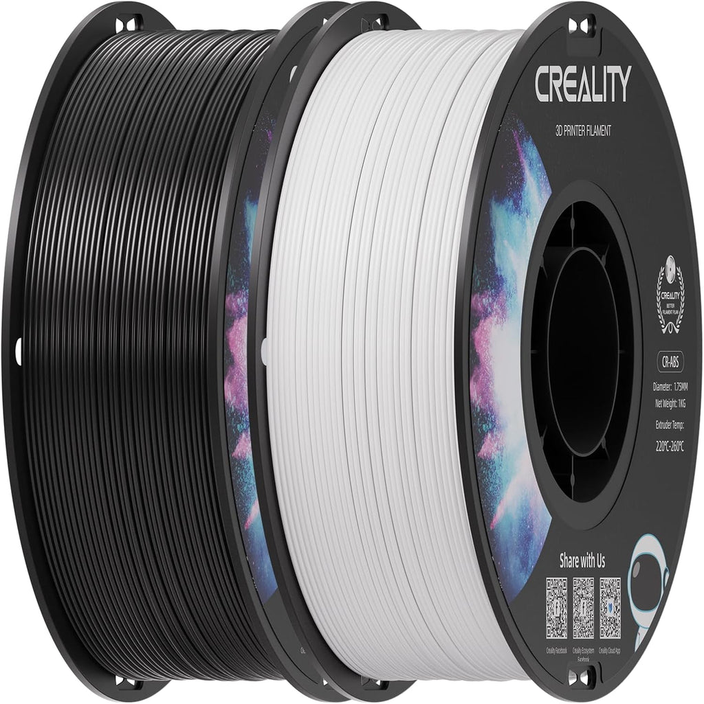 Filamento ABS blanco y negro Creality de 2 kg y 1,75 mm, paquete de filamentos para impresora 3D, excelente resistencia, inodoro, no tóxico, estable y resistente (blanco y negro).