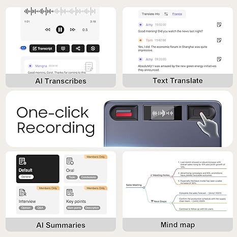 RECPOINT Grabadora de Voz con IA – Transcripción Automática, 64GB, 30H de Batería y Cancelación de Ruido