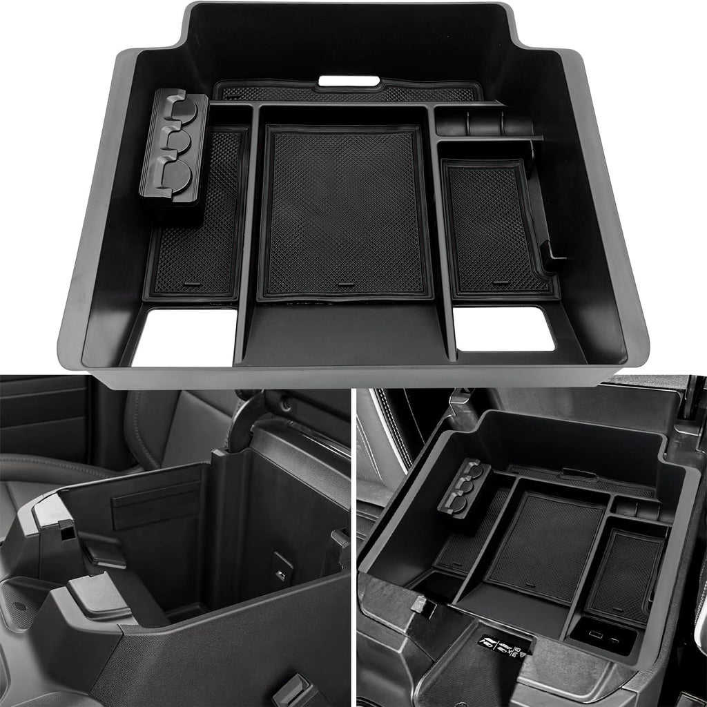 Organizador de consola central EVTIME compatible con accesorios para GMC Sierra/Chevy Silverado 1500 2023, 2024 y 2025, 2500HD y 3500HD 2024-2025 (cargador inalámbrico con consola completa y asientos individuales solamente).