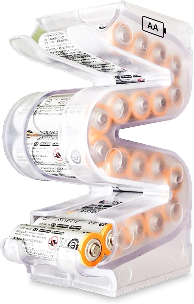 Organizador de pilas AA Battery Ladder (TM), para montaje en pared o apilable, primero en entrar, primero en salir (FIFO).