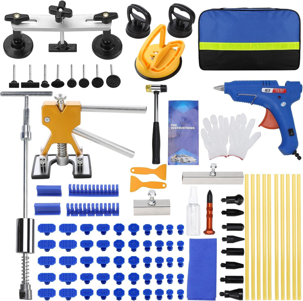 Kit de herramientas ROADGIVE de 97 piezas para reparación de abolladuras en carrocerías de automóviles, kit de reparación de abolladuras que no daña la pintura, con extractor dorado, extractor de abolladuras con martillo deslizante en forma de T