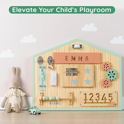 Tablero de actividades Montessori para niños pequeños: juguetes sensoriales personalizados con 11 actividades: tablero de actividades de madera maciza para fomentar el juego sensorial y promover el desarrollo en la primera infancia.